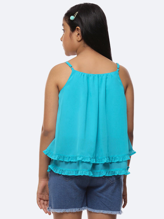 Girls Turquoise Blue Georgette  Top