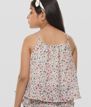 Girls White Printed Georgette Top