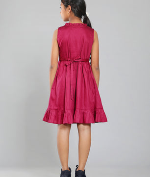 Girls Cotton Satin Dress in Wine Color