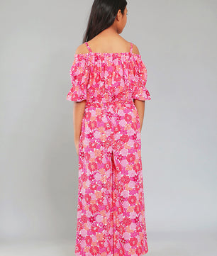 Girls Multicolored Printed Cotton Top and Palazzo Set