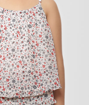 Girls White Printed Georgette Top