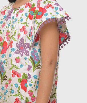 Girls Floral Print Cotton Top