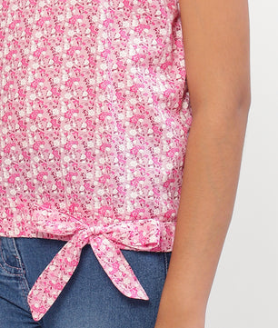 Girls Pink Printed Cotton Top