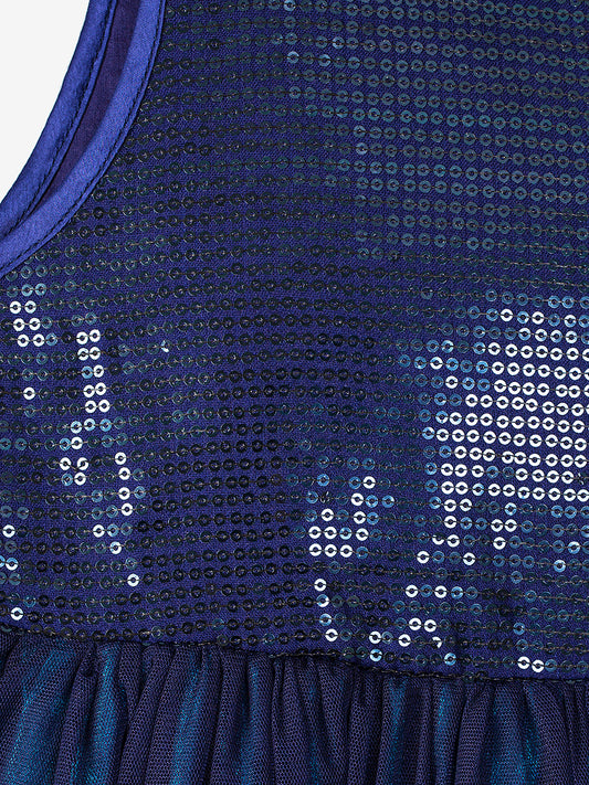 Girls Navy Blue Sequin Party Dress