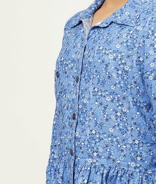 Girls Shirt Style Long Sleeves Dress in Cotton Twill