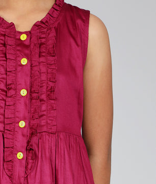 Girls Cotton Satin Dress in Wine Color
