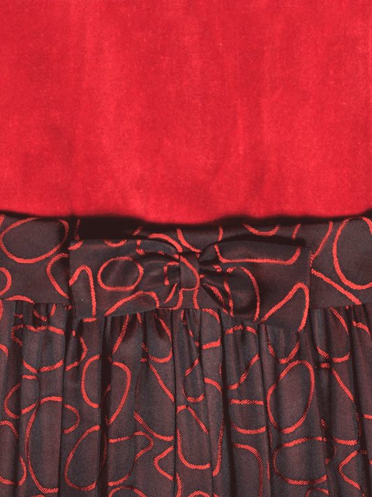 Girls Red Velvet Long Sleeves Dress