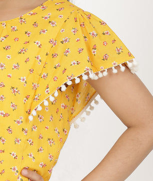 Girls Yellow Printed Cotton Top