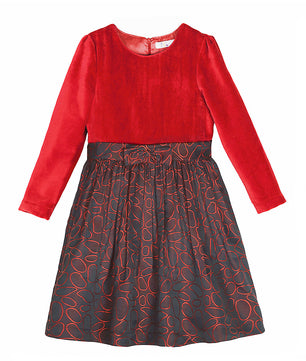 Girls Red Velvet Long Sleeves Dress