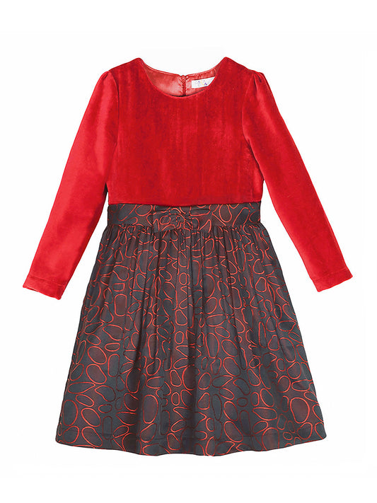 Girls Red Velvet Long Sleeves Dress