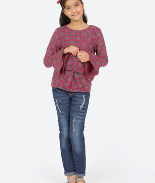 Girls Full Sleeves Top in Check
