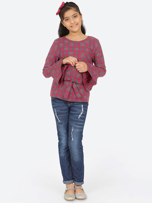 Girls Full Sleeves Top in Check