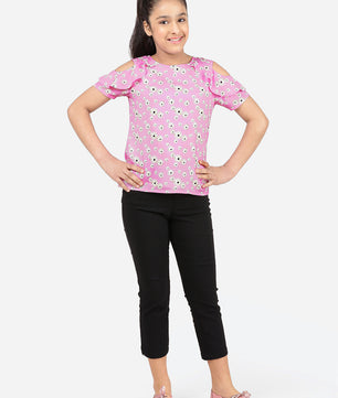 Girls Cold Shoulder Ruffle Top