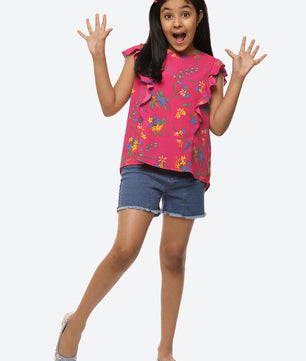 Girls Magenta Ruffles Top