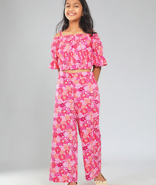 Girls Multicolored Printed Cotton Top and Palazzo Set
