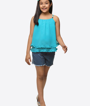 Girls Turquoise Blue Georgette  Top