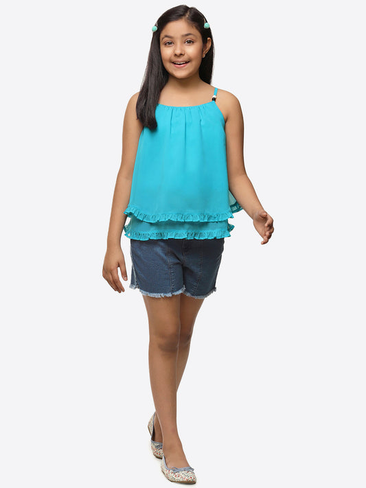 Girls Turquoise Blue Georgette  Top