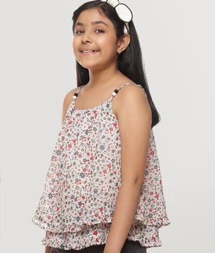 Girls White Printed Georgette Top