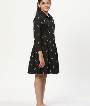 Girls Shirt Style Long Sleeves Dress in Cotton