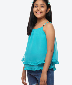 Girls Turquoise Blue Georgette  Top