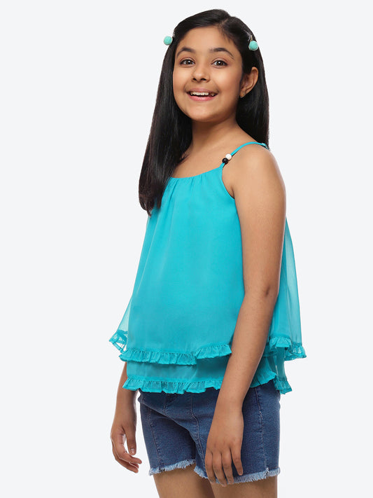 Girls Turquoise Blue Georgette  Top