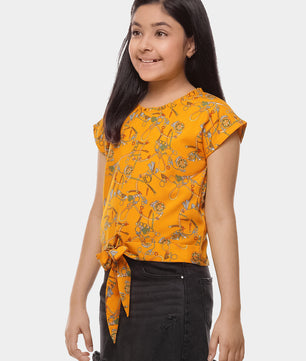 Girls Mustard Yellow Waist Tie Top
