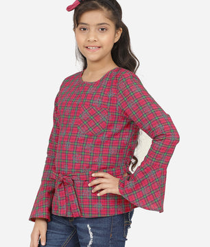 Girls Full Sleeves Top in Check