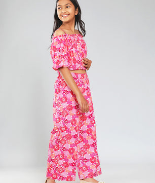 Girls Multicolored Printed Cotton Top and Palazzo Set