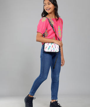 Girls Pink Printed Cotton Top